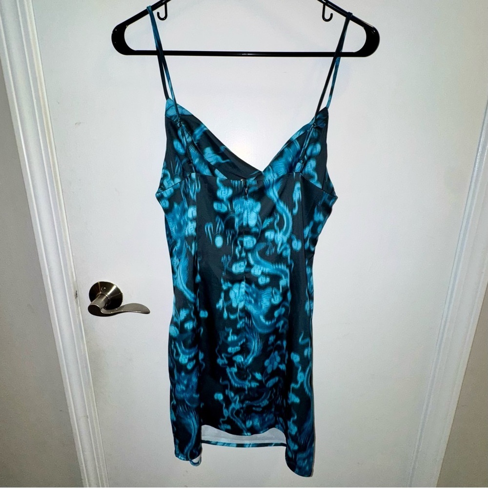 Urban Outfitters Mallory Teal and Black Cowl Neck Slip Dress - Picture 5 of 8